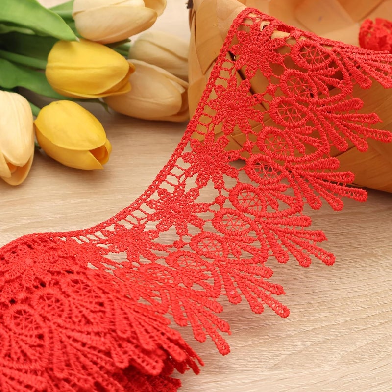 GXTIZAS Red Lace Trim 5 Yards Wide Venise Lace Ribbon Embroidered Edge Trim for Sewing Crafts Pillow Case - Image 3